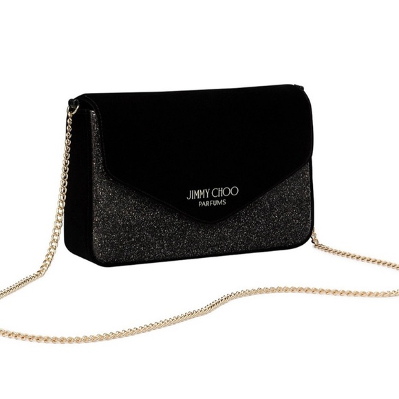 Jimmy Choo Handbags - Jimmy Choo Parfums Black Shimmer Gold Chain Women's Bag Clutch Snap Closure New